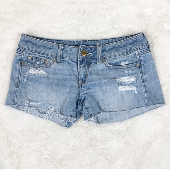 American Eagle Light Wash Distressed Denim Shorts